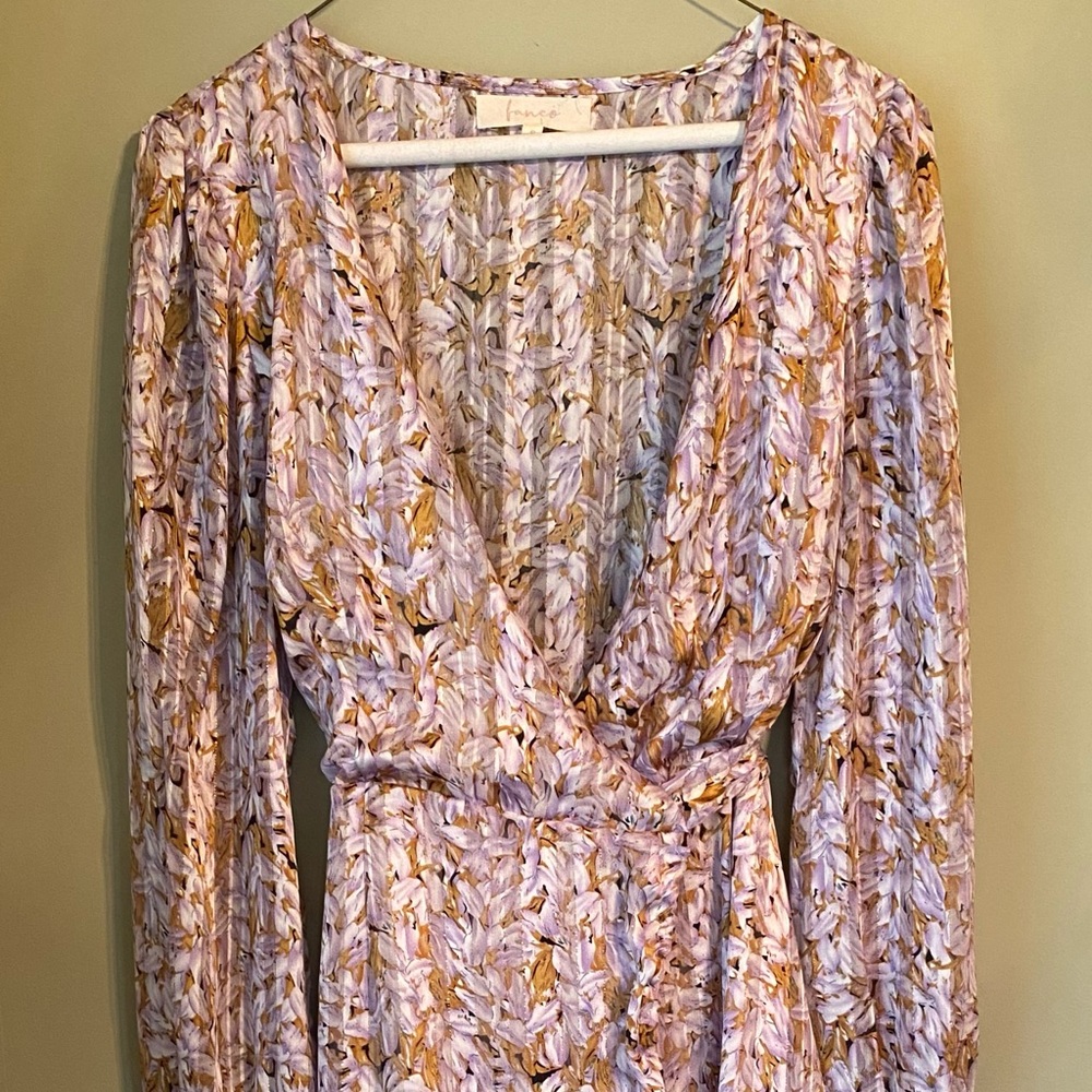 Fanco Lavender Floral Wrap Midi Dress